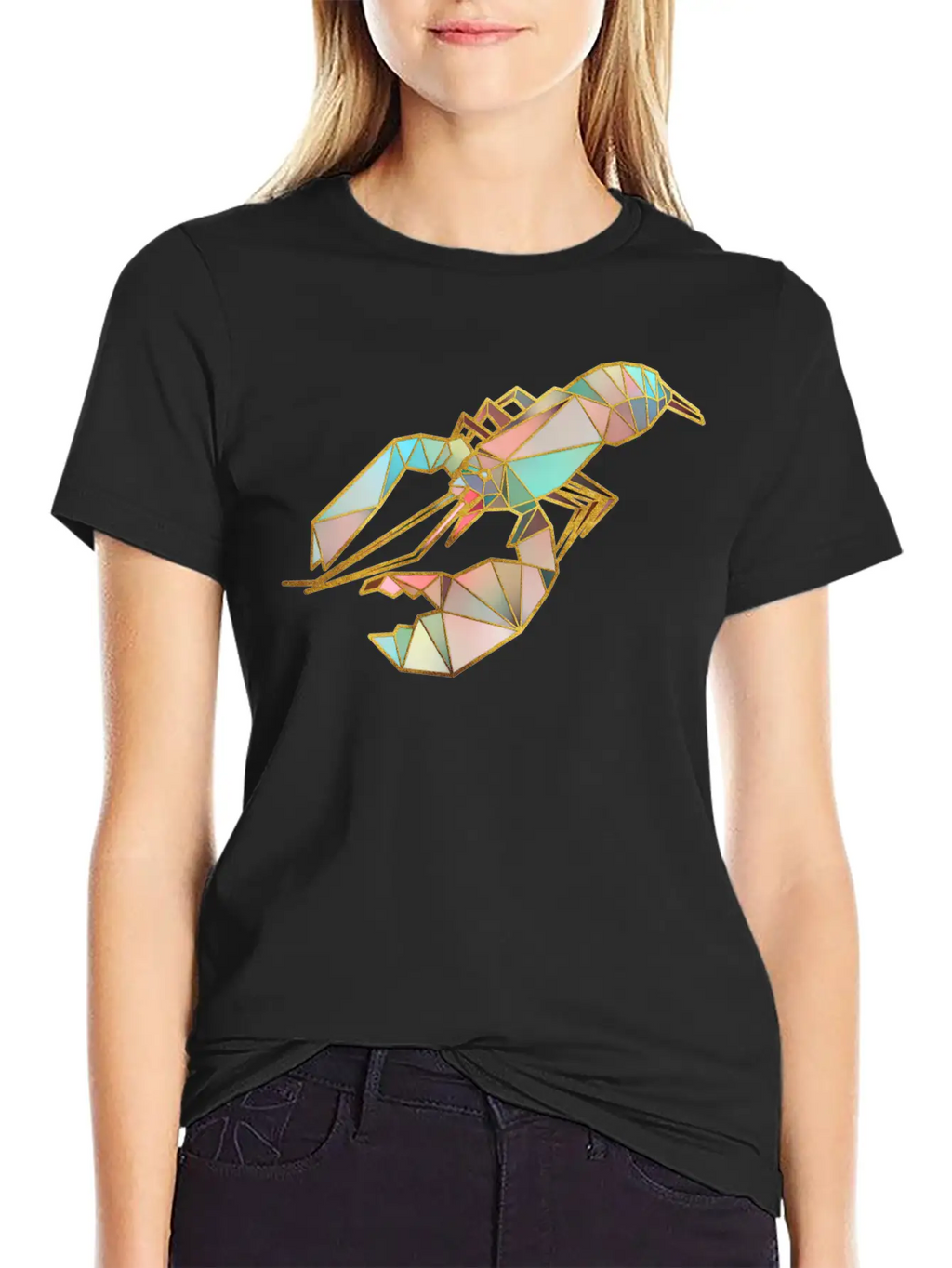 Lobster Geometric Gold Lines Essential Cotton Tee For Daily Outfits – Unisex Style