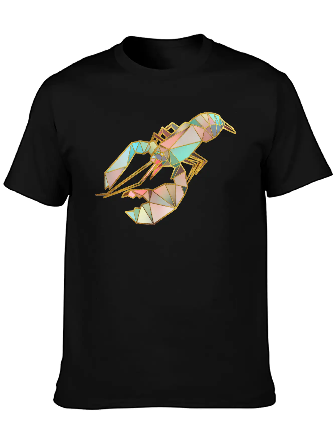 Lobster Geometric Gold Lines Essential Cotton Tee For Daily Outfits – Unisex Style