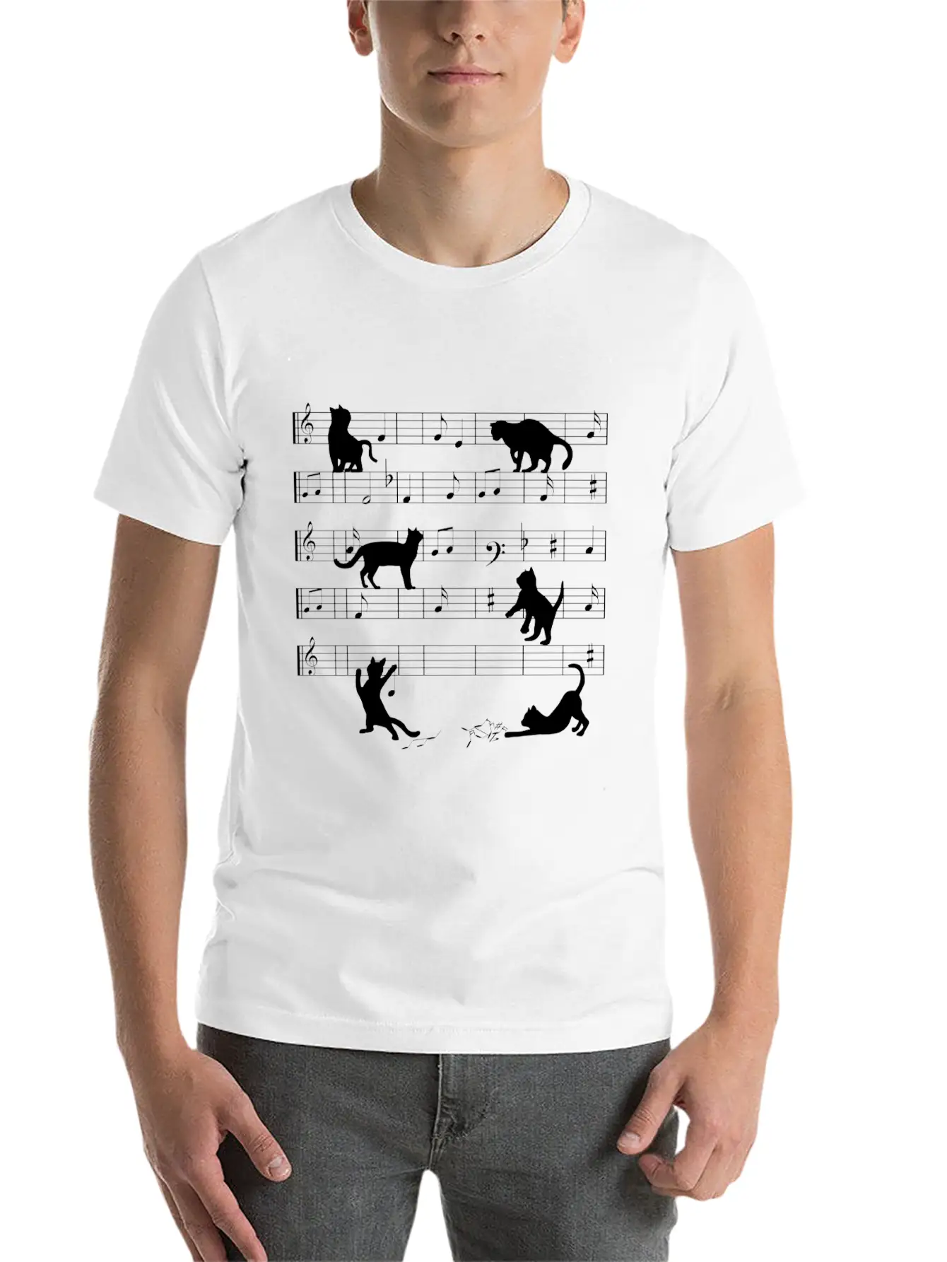 Love Cat Playing On Musical Notes Musician Classic Cotton Tee – Unisex Comfort For Any Season