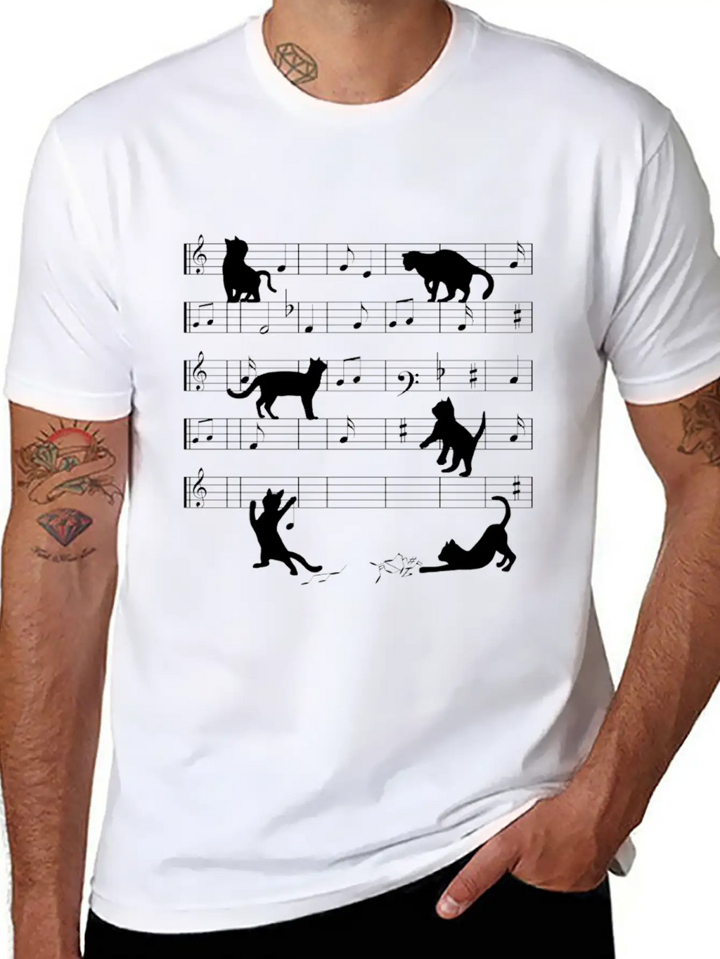 Love Cat Playing On Musical Notes Musician Classic Cotton Tee – Unisex Comfort For Any Season