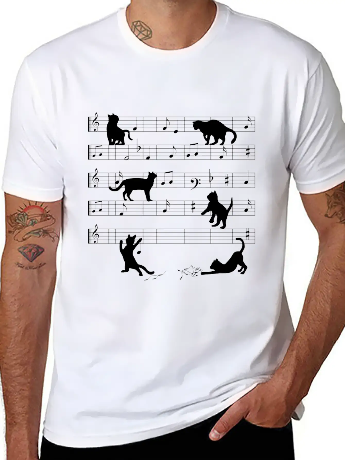 Love Cat Playing On Musical Notes Musician Classic Cotton Tee – Unisex Comfort For Any Season
