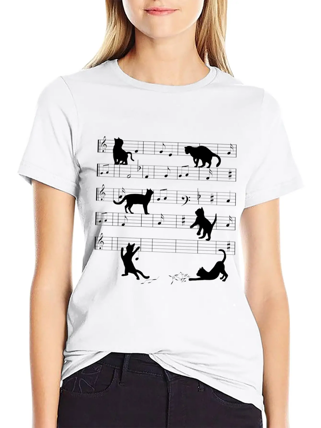Love Cat Playing On Musical Notes Musician Classic Cotton Tee – Unisex Comfort For Any Season