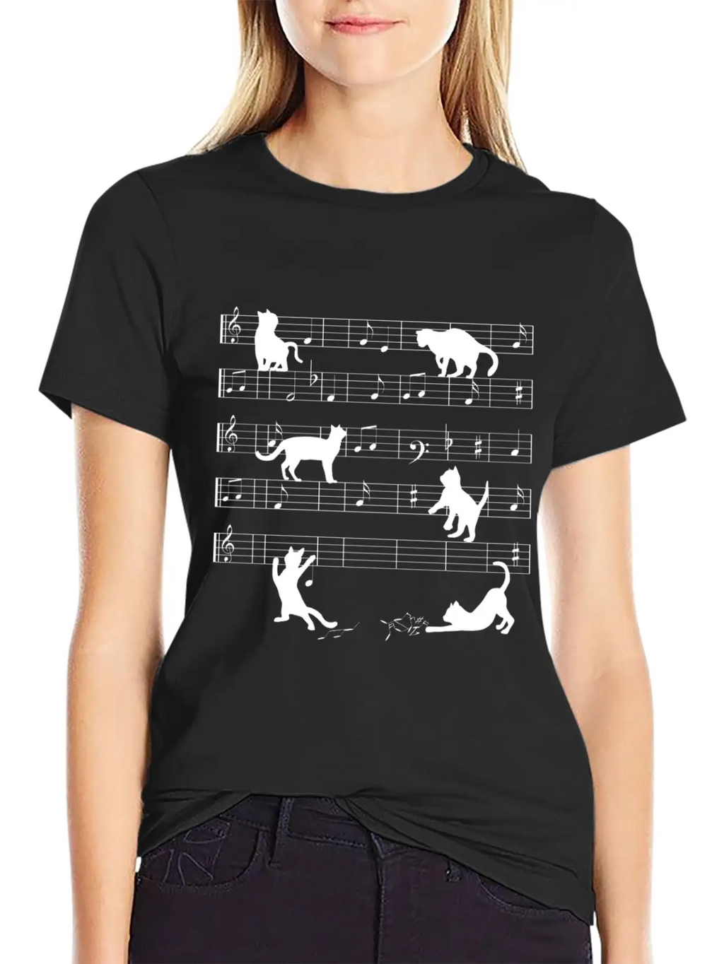 Love Cat Playing On Musical Notes Musician Classic Cotton Tee – Unisex Comfort For Any Season
