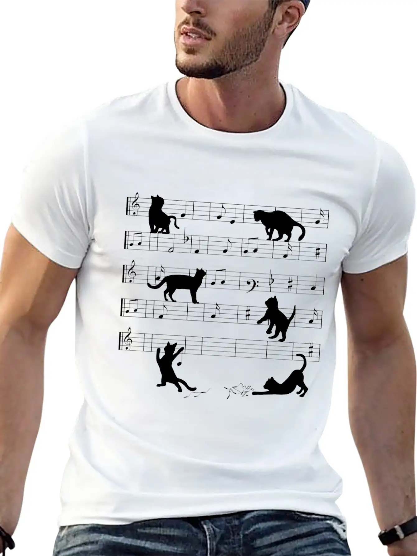 Love Cat Playing On Musical Notes Musician Classic Cotton Tee – Unisex Comfort For Any Season