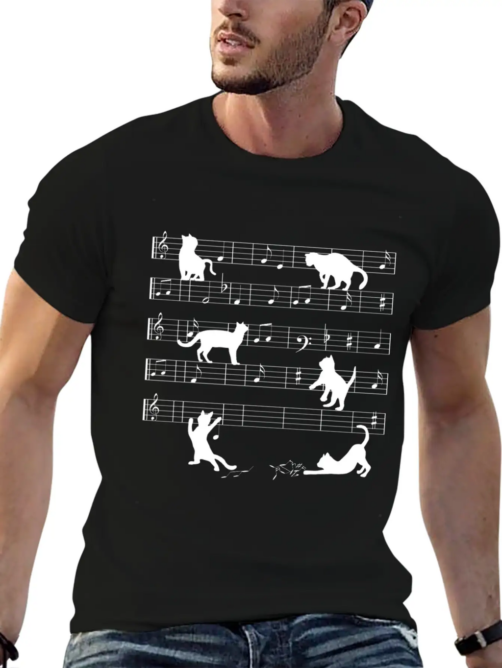 Love Cat Playing On Musical Notes Musician Classic Cotton Tee – Unisex Comfort For Any Season