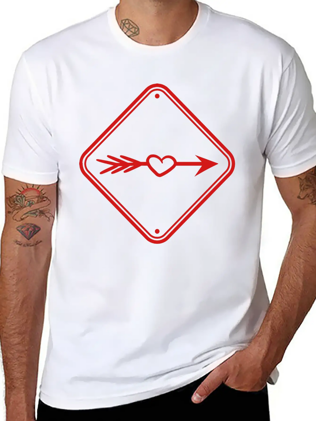 Love Eros Arrow Sign Hint Alert Beware Caution In Timeless Short Sleeve Tee – Comfy And Minimalist Design