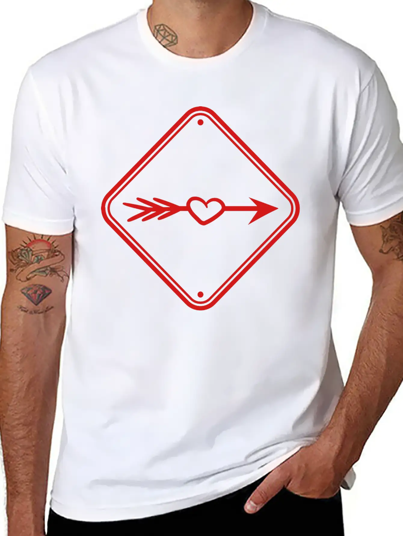 Love Eros Arrow Sign Hint Alert Beware Caution In Timeless Short Sleeve Tee – Comfy And Minimalist Design