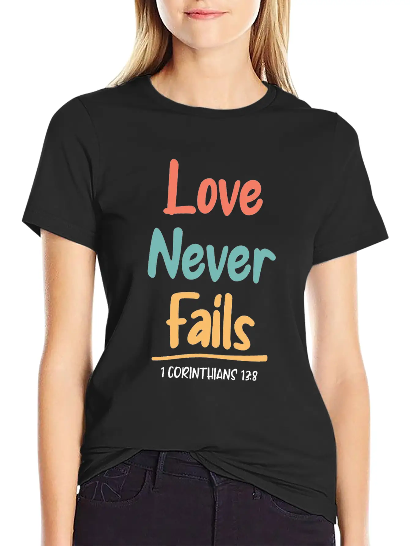 Love Never Fails Bible Verse Bible Study Stylish Everyday T-Shirt – Unisex Basic Cotton Tee