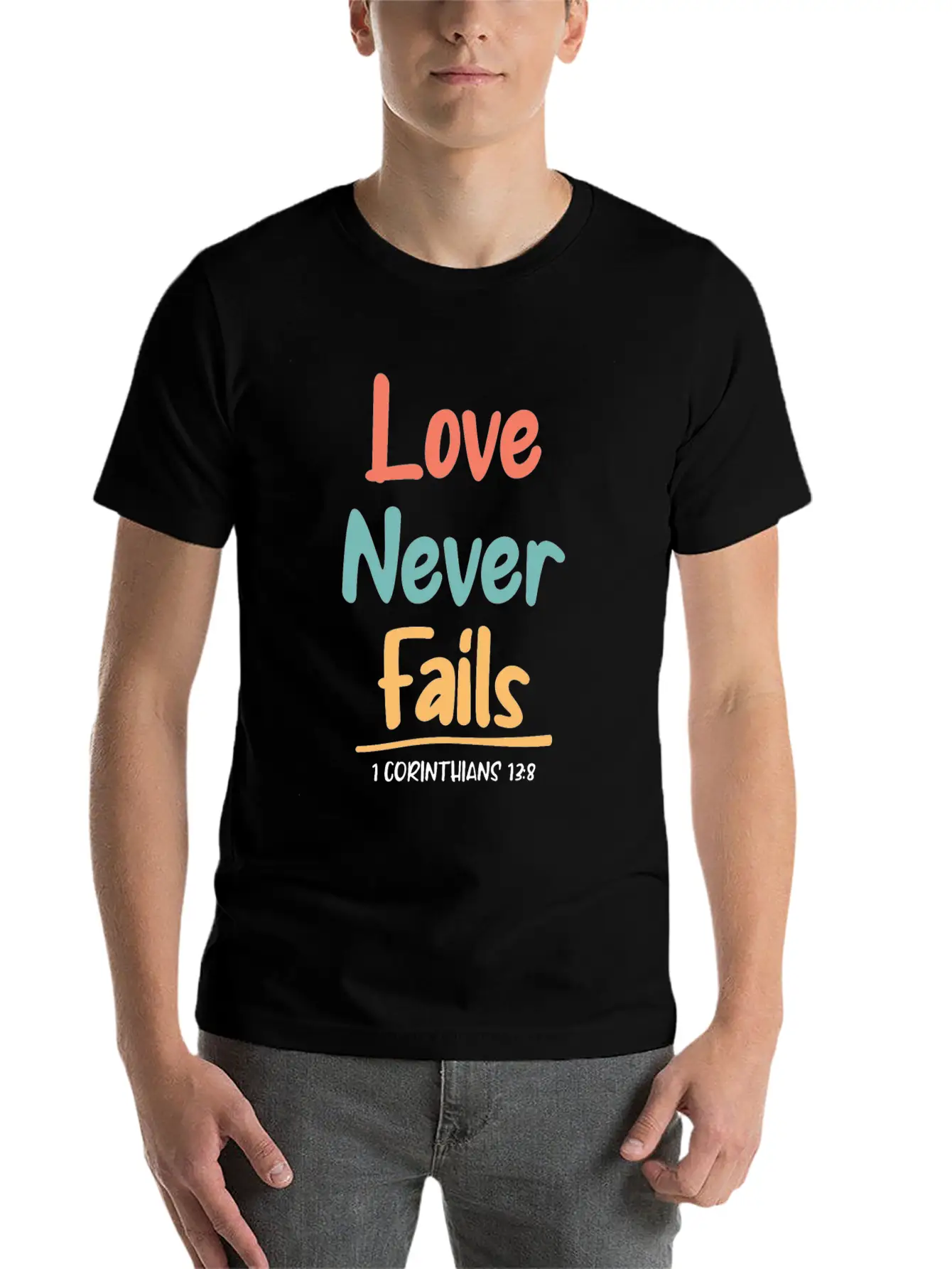 Love Never Fails Bible Verse Bible Study Stylish Everyday T-Shirt – Unisex Basic Cotton Tee
