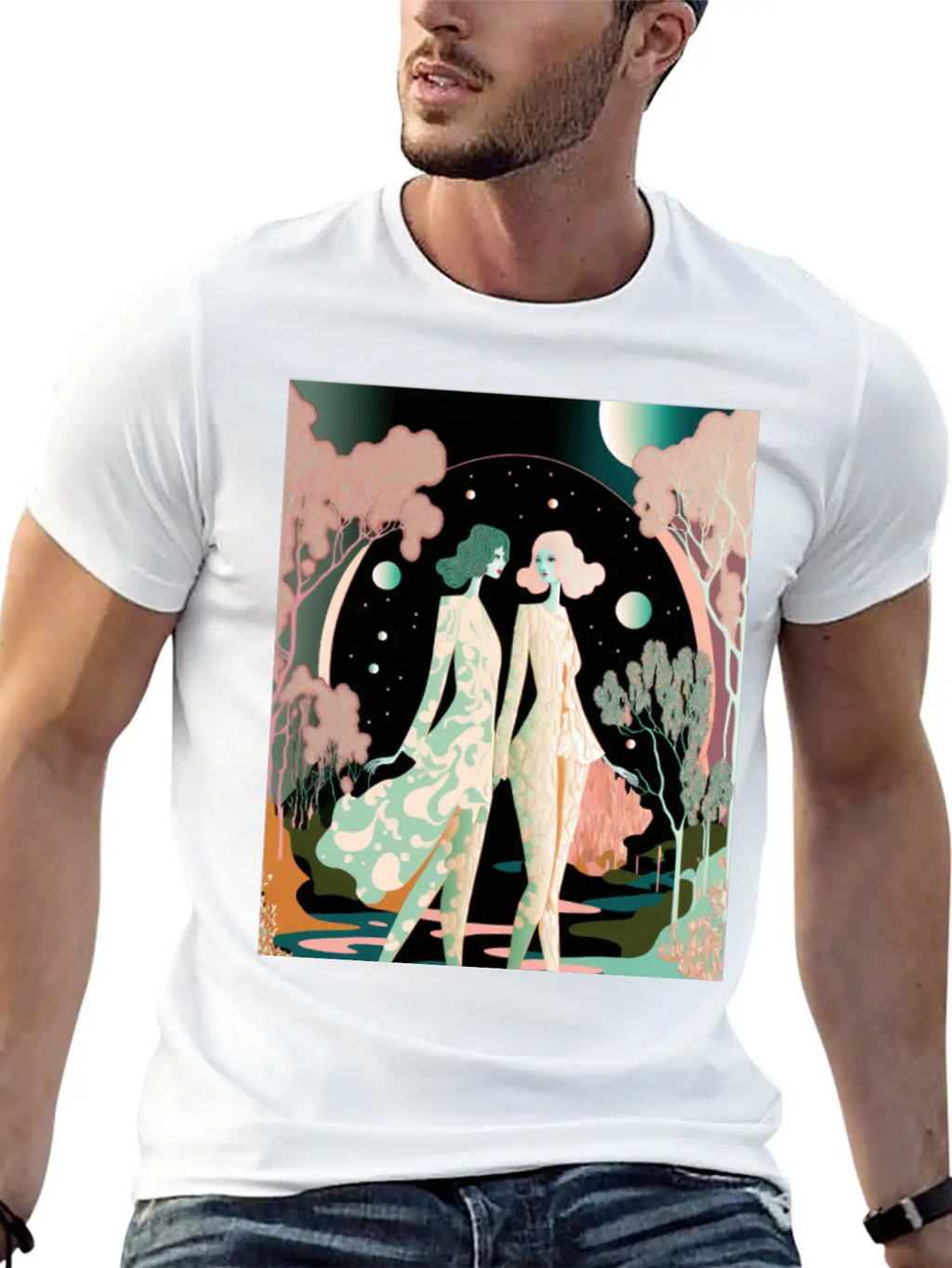 Lovers In The Woods - Two Women In The Forest Stylish Everyday T-Shirt – Unisex Basic Cotton Tee