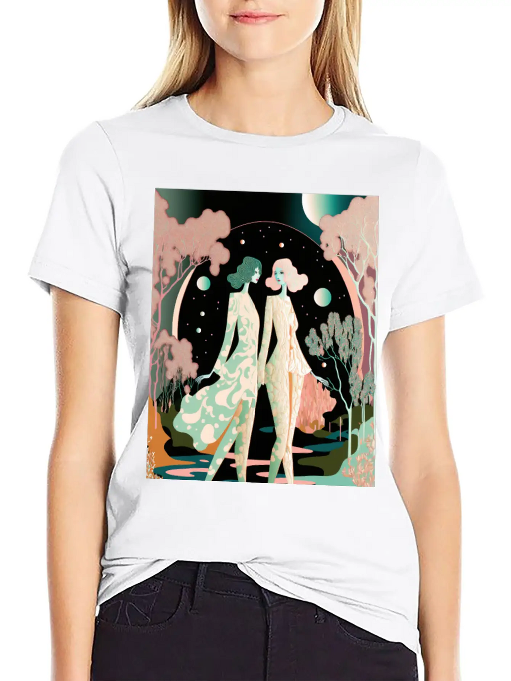 Lovers In The Woods - Two Women In The Forest Stylish Everyday T-Shirt – Unisex Basic Cotton Tee
