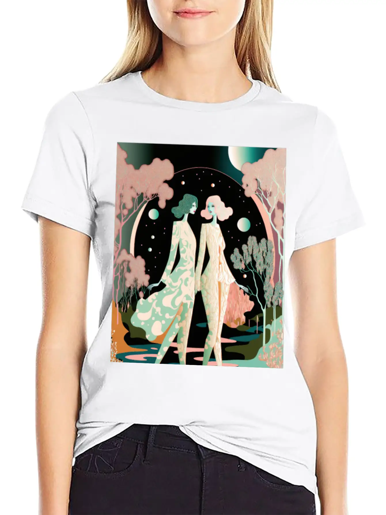 Lovers In The Woods - Two Women In The Forest Stylish Everyday T-Shirt – Unisex Basic Cotton Tee