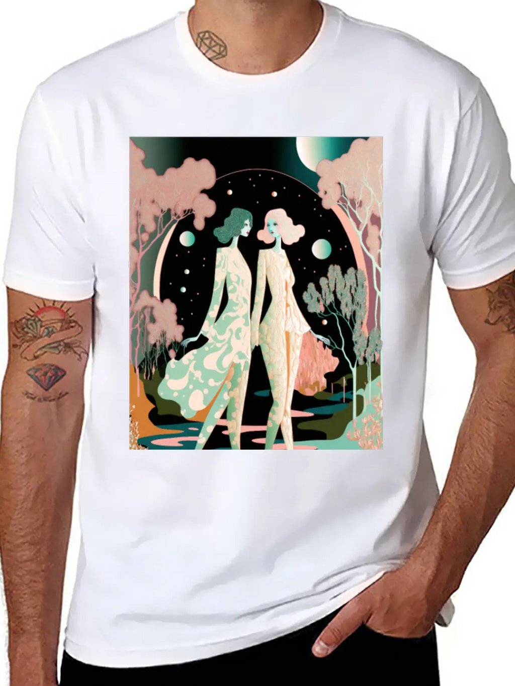 Lovers In The Woods - Two Women In The Forest Stylish Everyday T-Shirt – Unisex Basic Cotton Tee