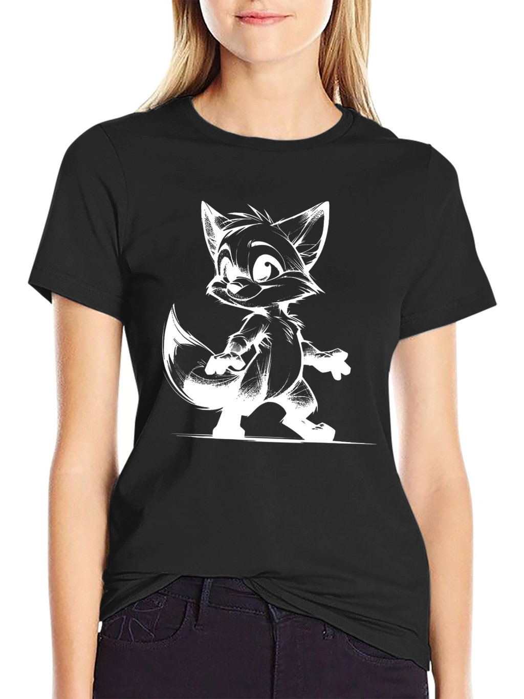 Cartoon Fox Graphic T-Shirt