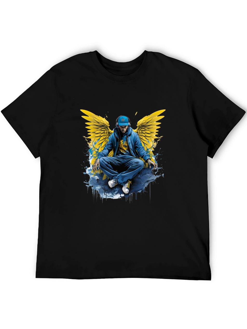 Winged Angel Graphic Print Black T-Shirt