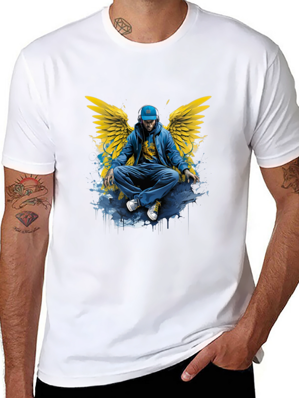 Winged Angel Graphic Print Black T-Shirt