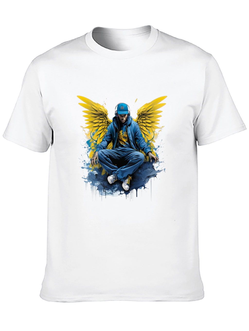Winged Angel Graphic Print Black T-Shirt