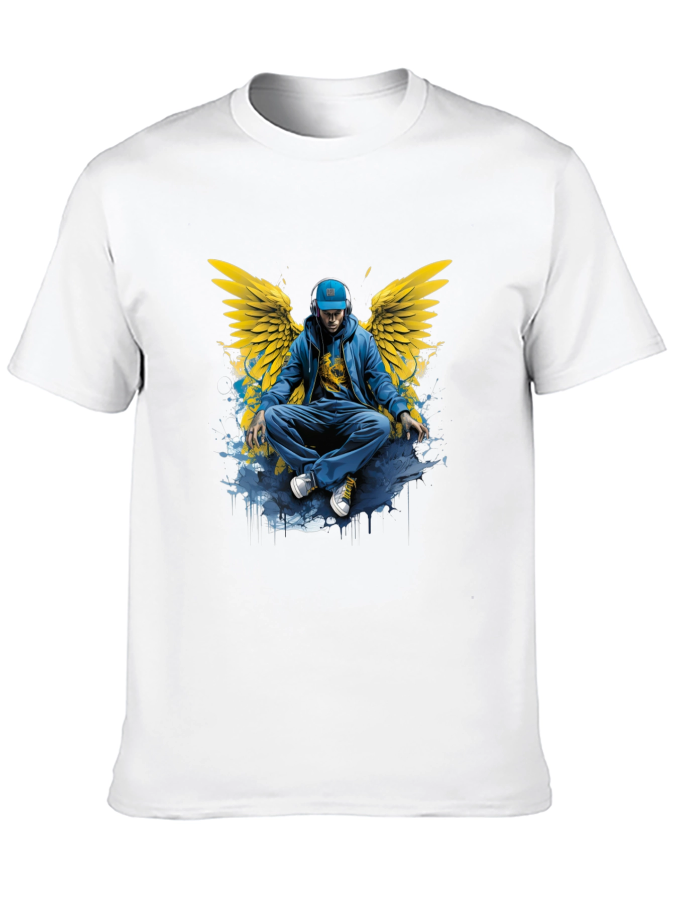 Winged Angel Graphic Print Black T-Shirt