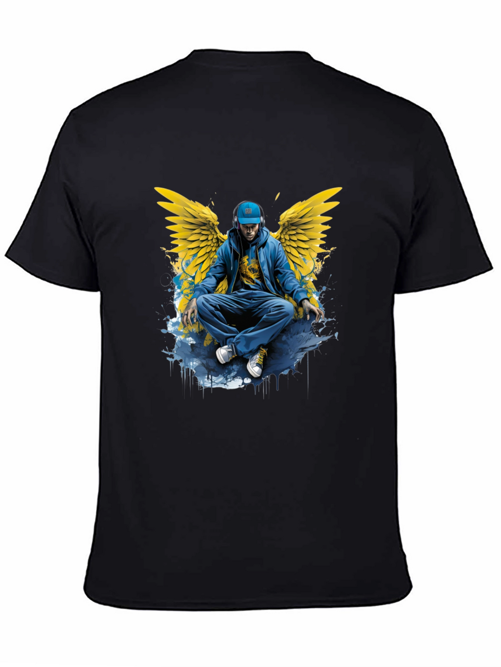Winged Angel Graphic Print Black T-Shirt
