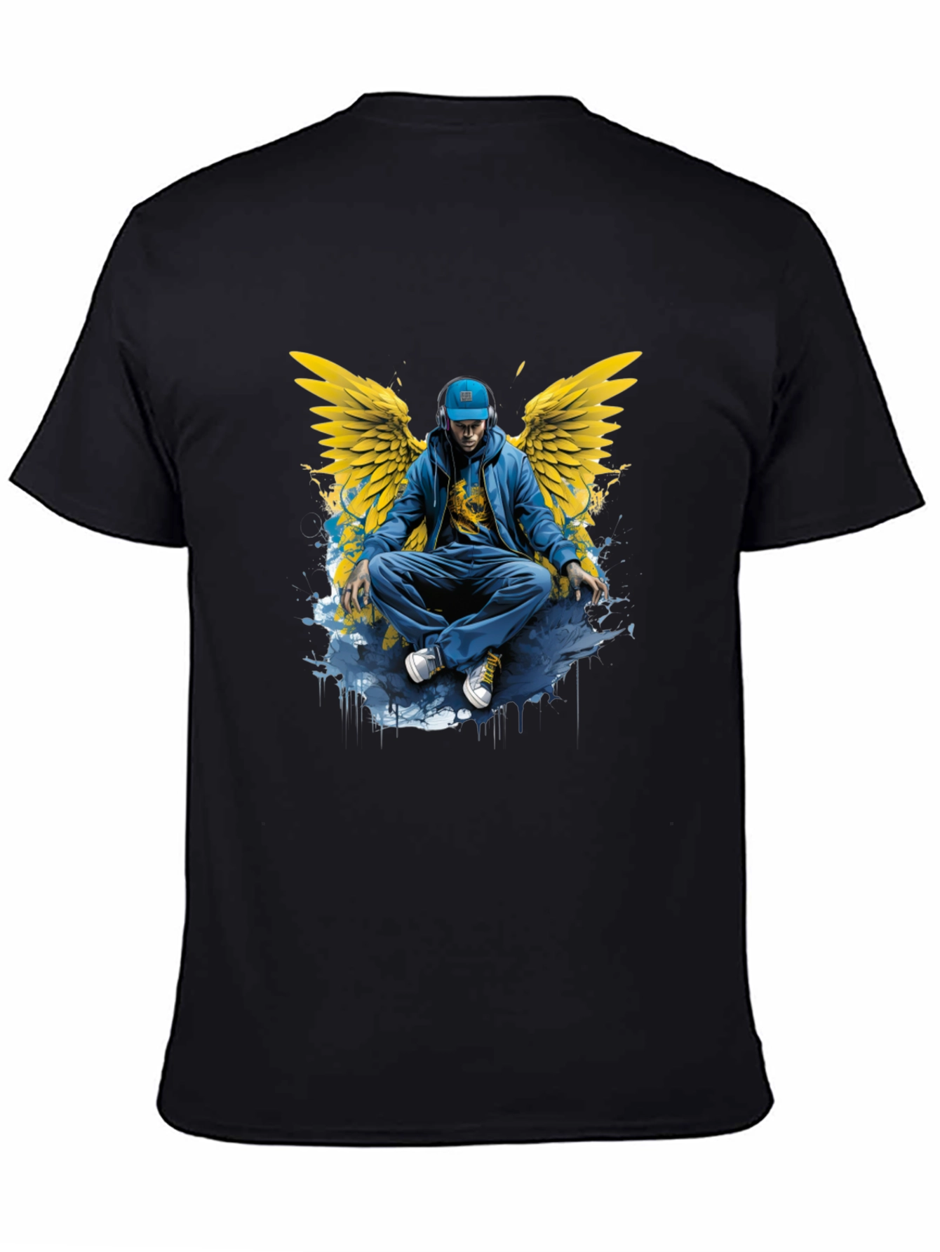 Winged Angel Graphic Print Black T-Shirt