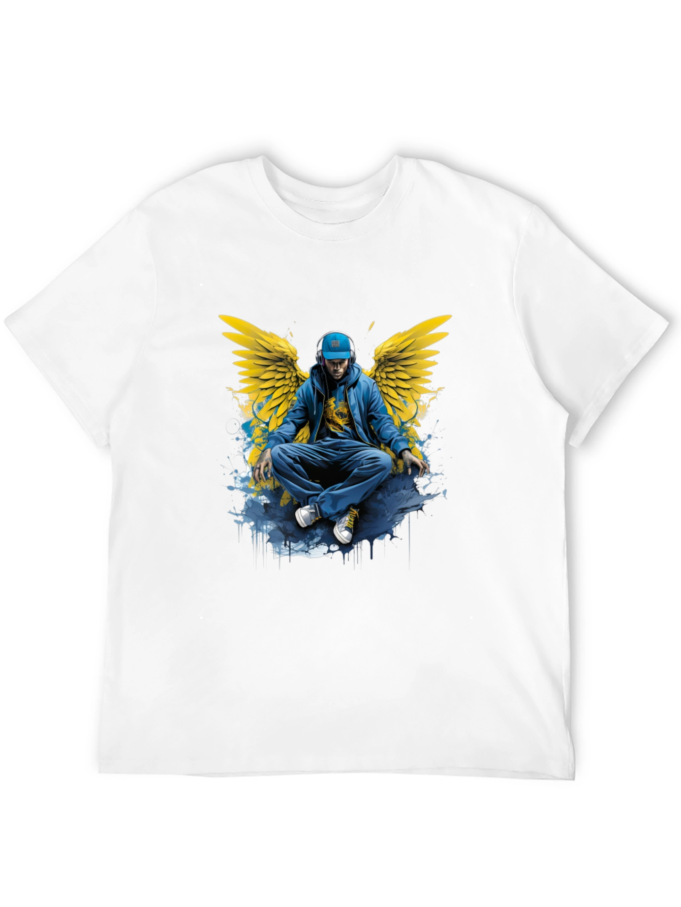 Winged Angel Graphic Print Black T-Shirt