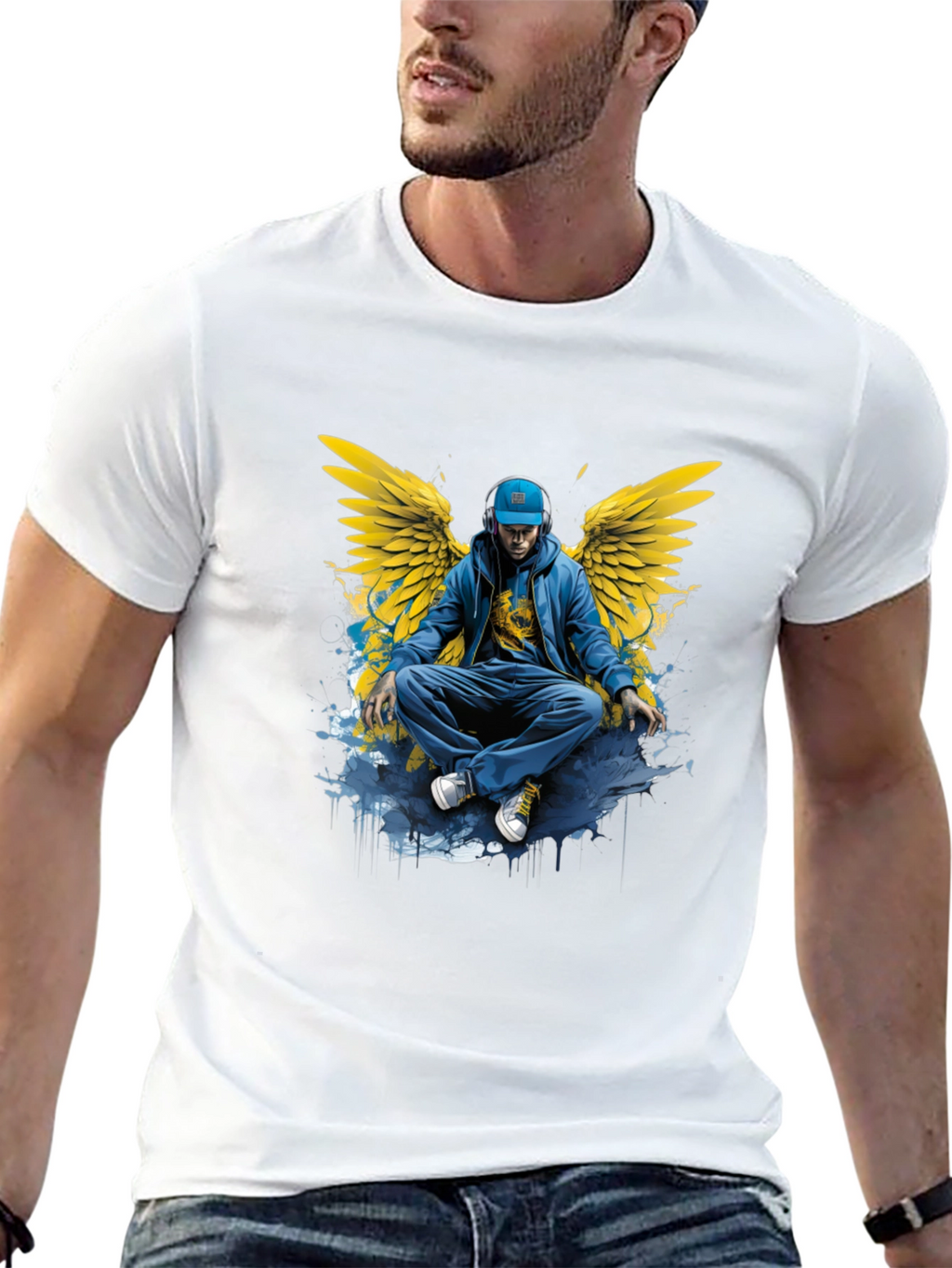 Winged Angel Graphic Print Black T-Shirt