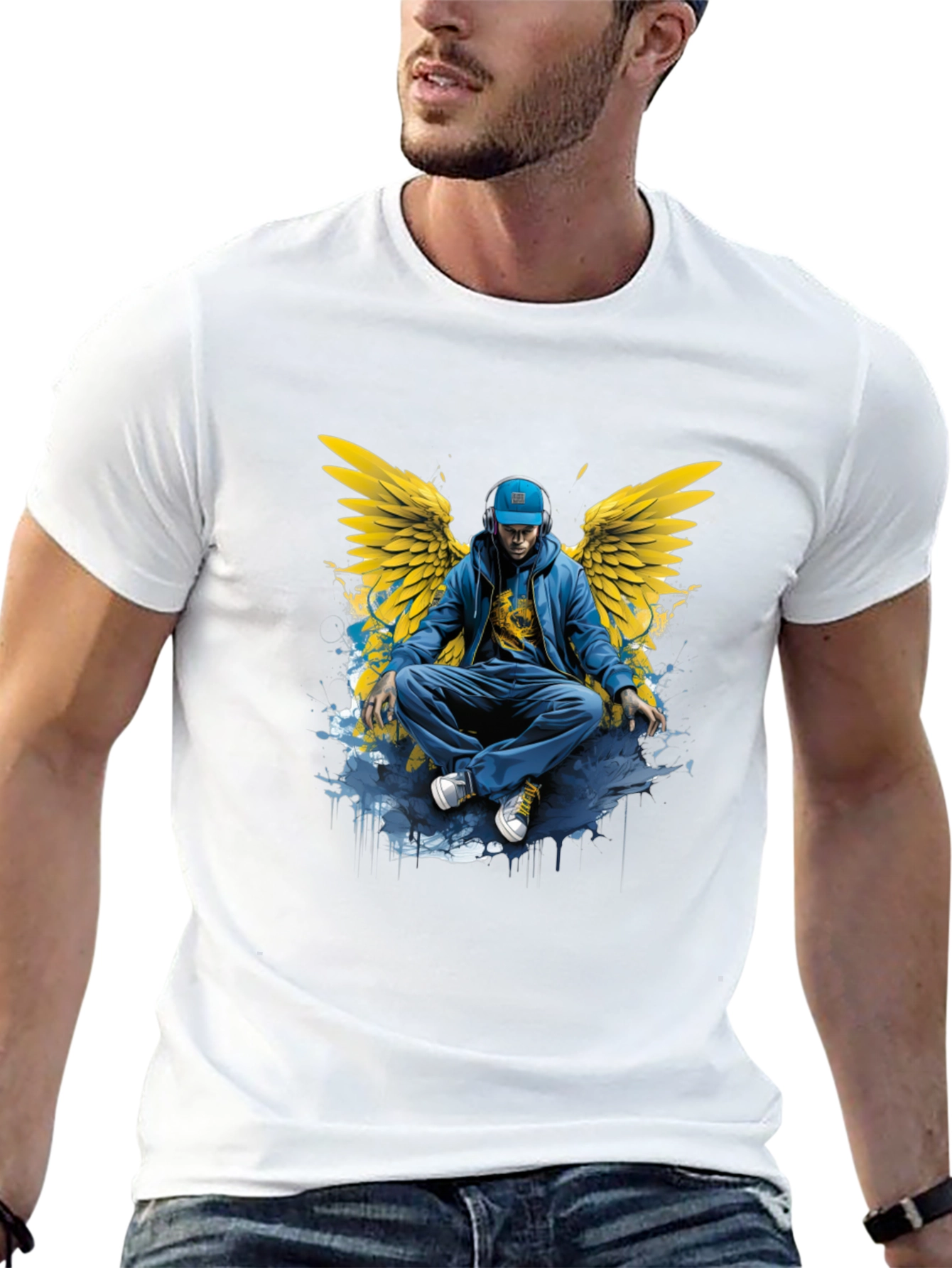 Winged Angel Graphic Print Black T-Shirt