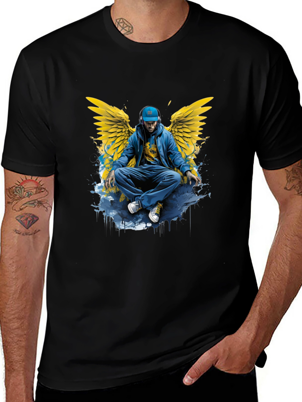 Winged Angel Graphic Print Black T-Shirt