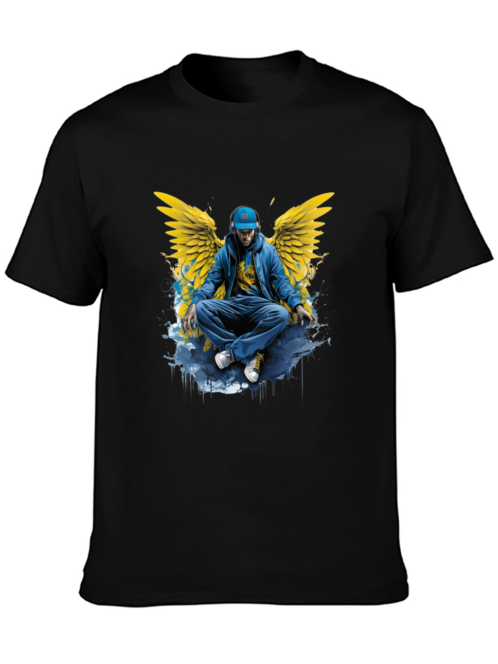 Winged Angel Graphic Print Black T-Shirt