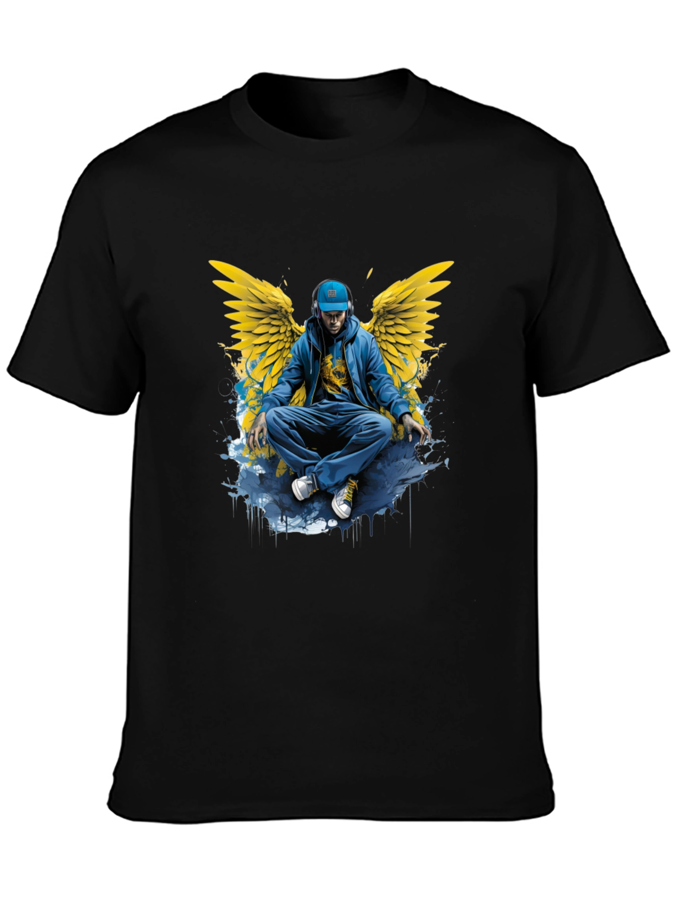 Winged Angel Graphic Print Black T-Shirt