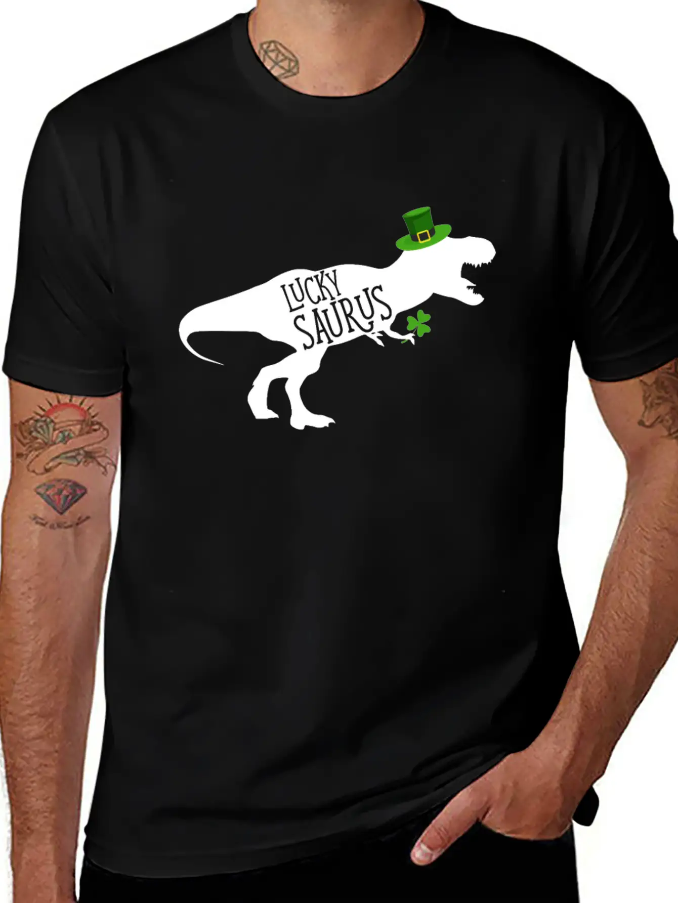Lucky Saurus Dinosaur Shamrock St Patrick's Day Classic Cotton Tee – Unisex Comfort For Any Season