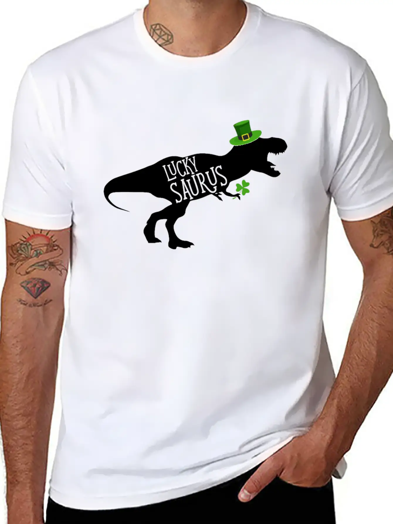 Lucky Saurus Dinosaur Shamrock St Patrick's Day Classic Cotton Tee – Unisex Comfort For Any Season