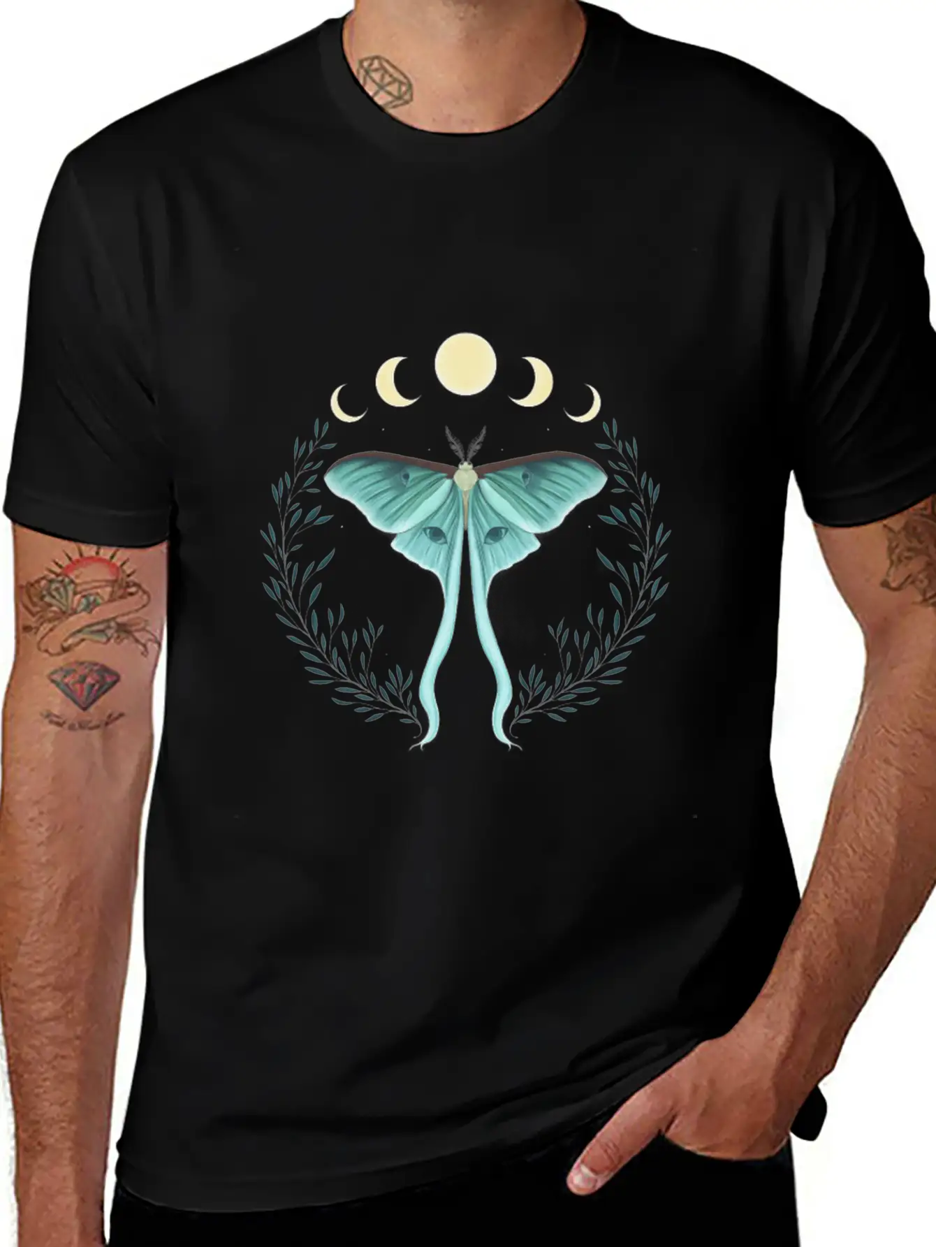 Luna Moth Botanical Moon Phase Breathable Soft Cotton T-Shirt – Timeless Casual Look