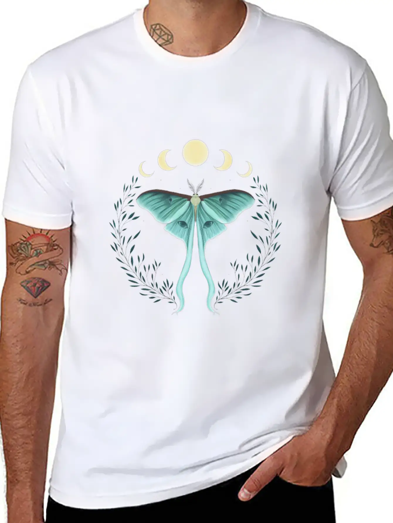 Luna Moth Botanical Moon Phase Breathable Soft Cotton T-Shirt – Timeless Casual Look