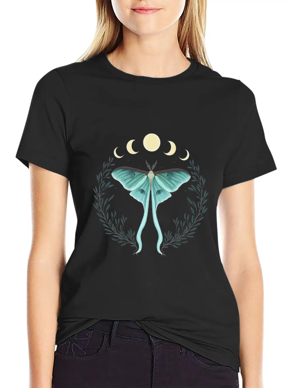 Luna Moth Botanical Moon Phase Breathable Soft Cotton T-Shirt – Timeless Casual Look