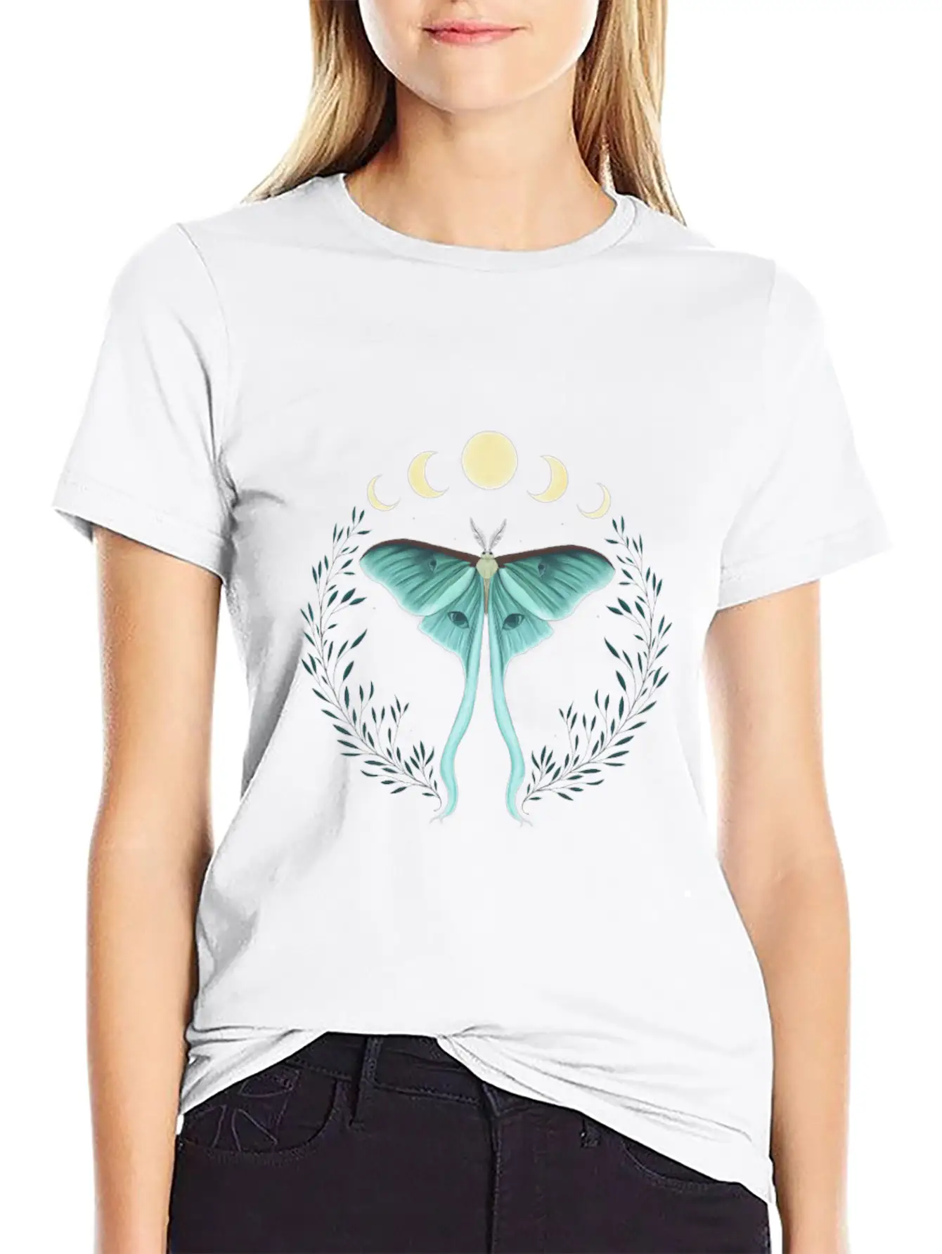 Luna Moth Botanical Moon Phase Breathable Soft Cotton T-Shirt – Timeless Casual Look