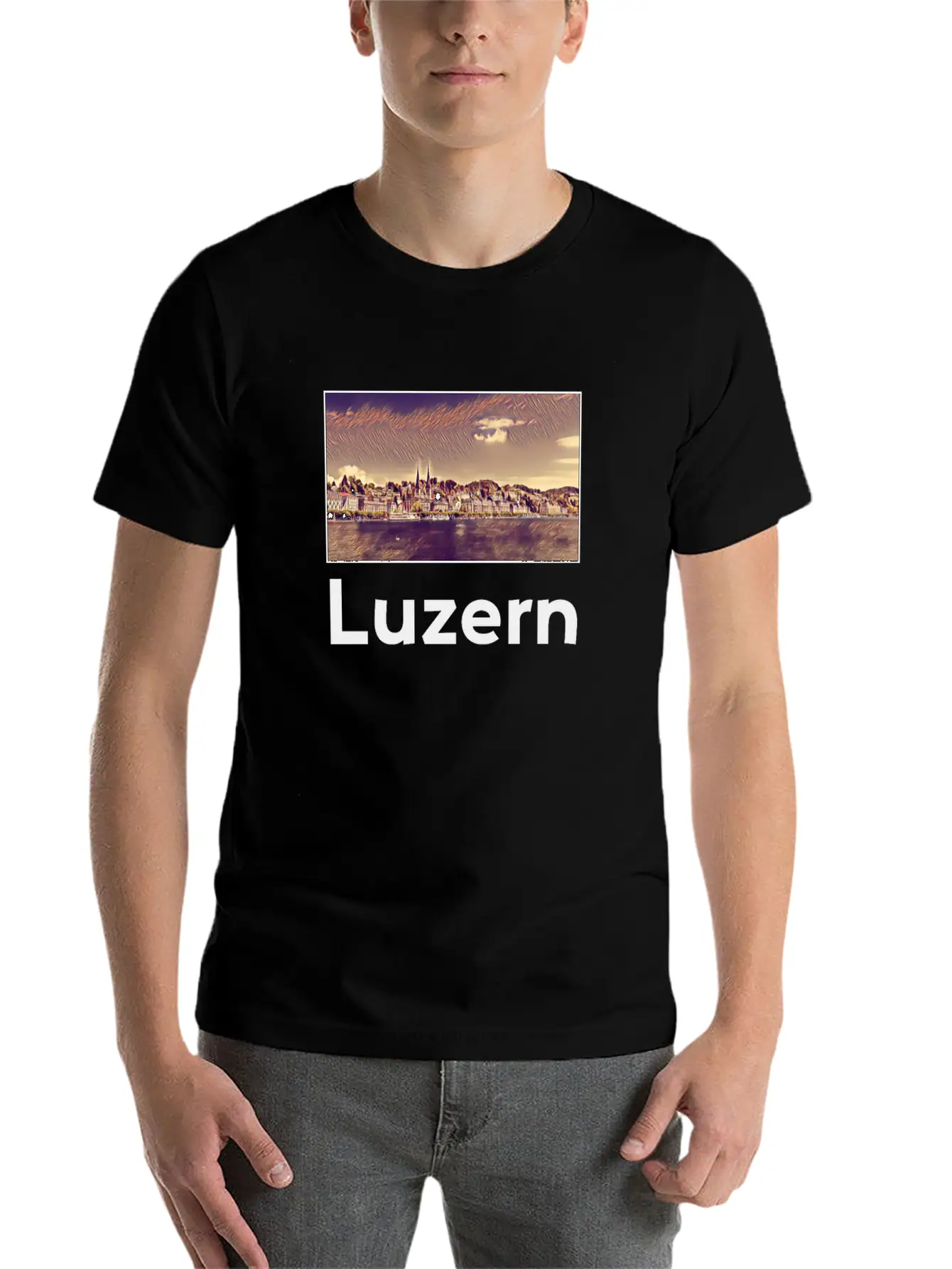Luzern City Skyline Sights Silhouette Landmark Stylish Everyday T-Shirt – Unisex Basic Cotton Tee