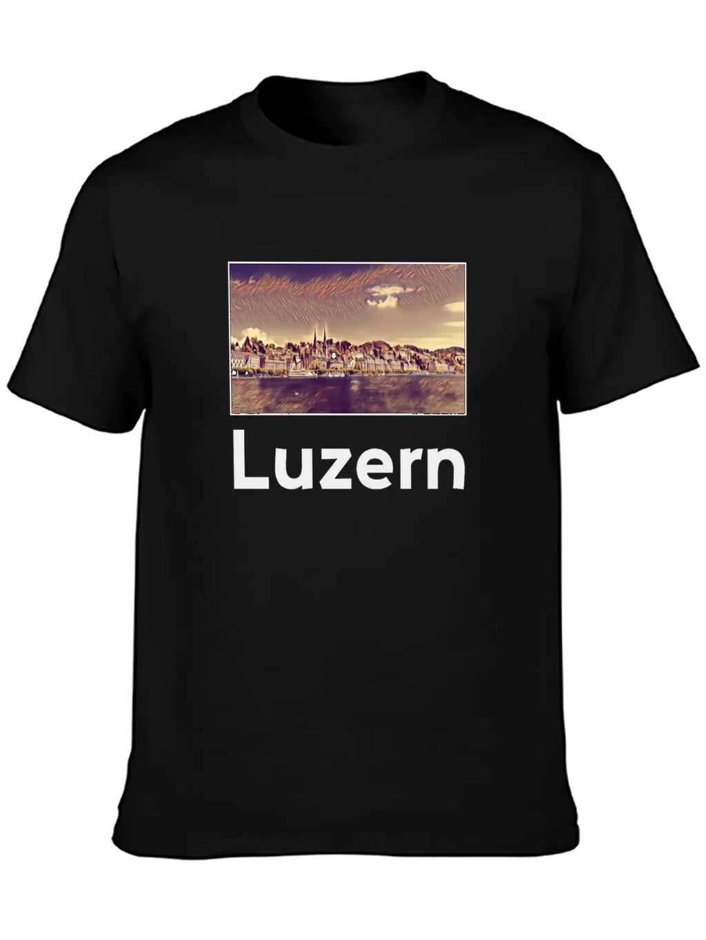 Luzern City Skyline Sights Silhouette Landmark Stylish Everyday T-Shirt – Unisex Basic Cotton Tee