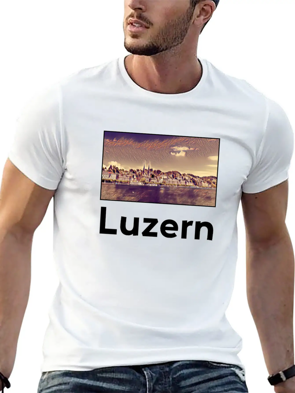 Luzern City Skyline Sights Silhouette Landmark Stylish Everyday T-Shirt – Unisex Basic Cotton Tee