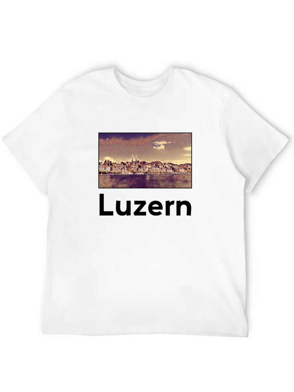 Luzern City Skyline Sights Silhouette Landmark Stylish Everyday T-Shirt – Unisex Basic Cotton Tee
