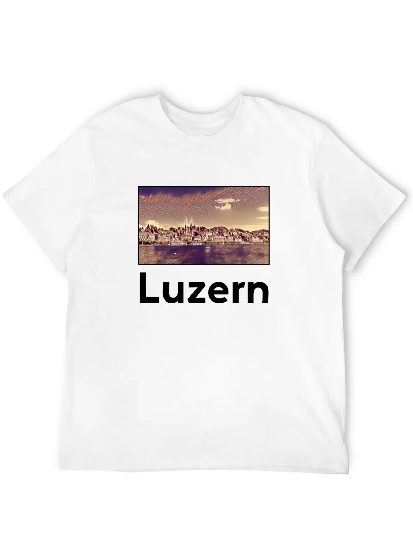 Luzern City Skyline Sights Silhouette Landmark Stylish Everyday T-Shirt – Unisex Basic Cotton Tee