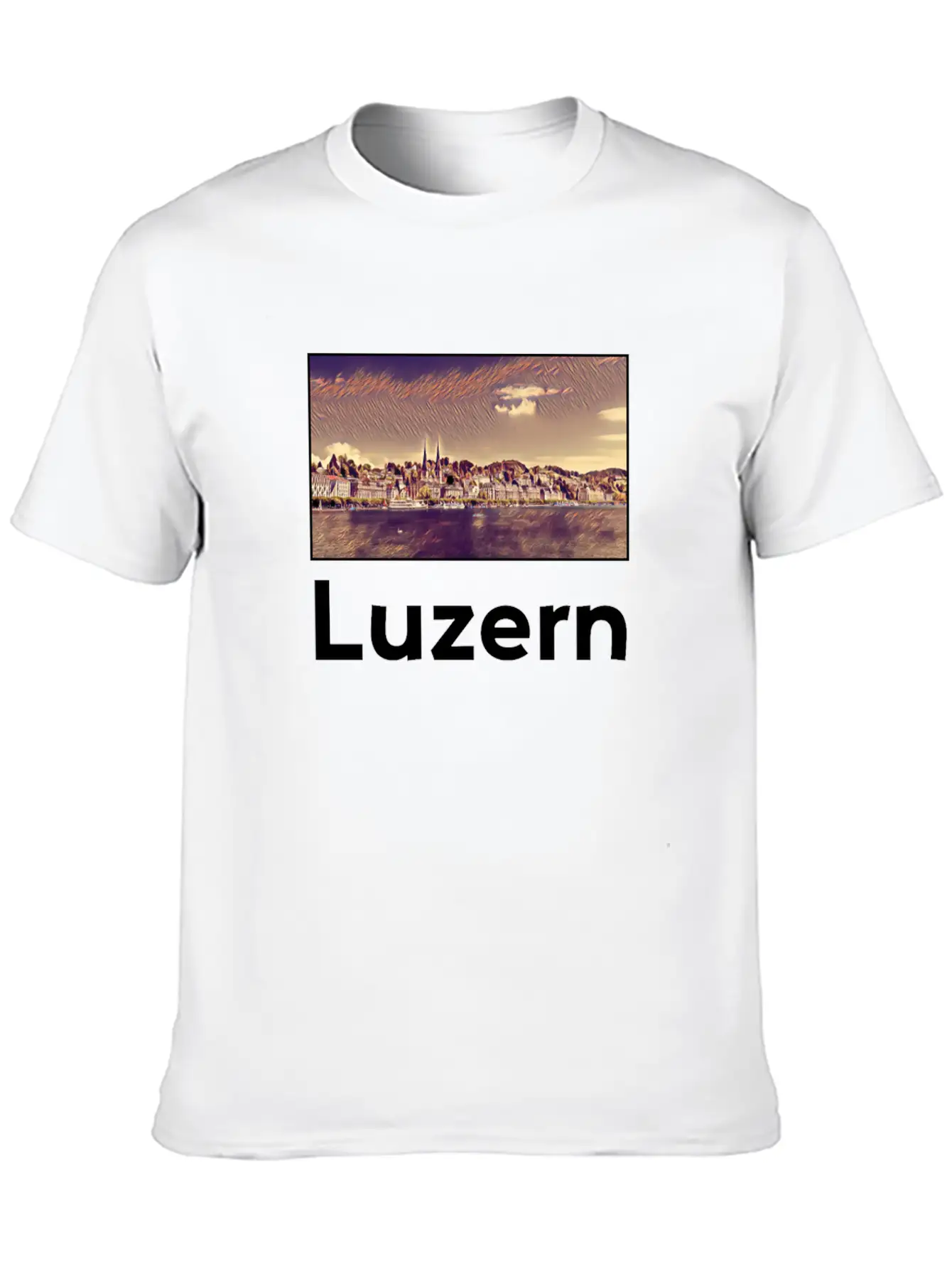 Luzern City Skyline Sights Silhouette Landmark Stylish Everyday T-Shirt – Unisex Basic Cotton Tee