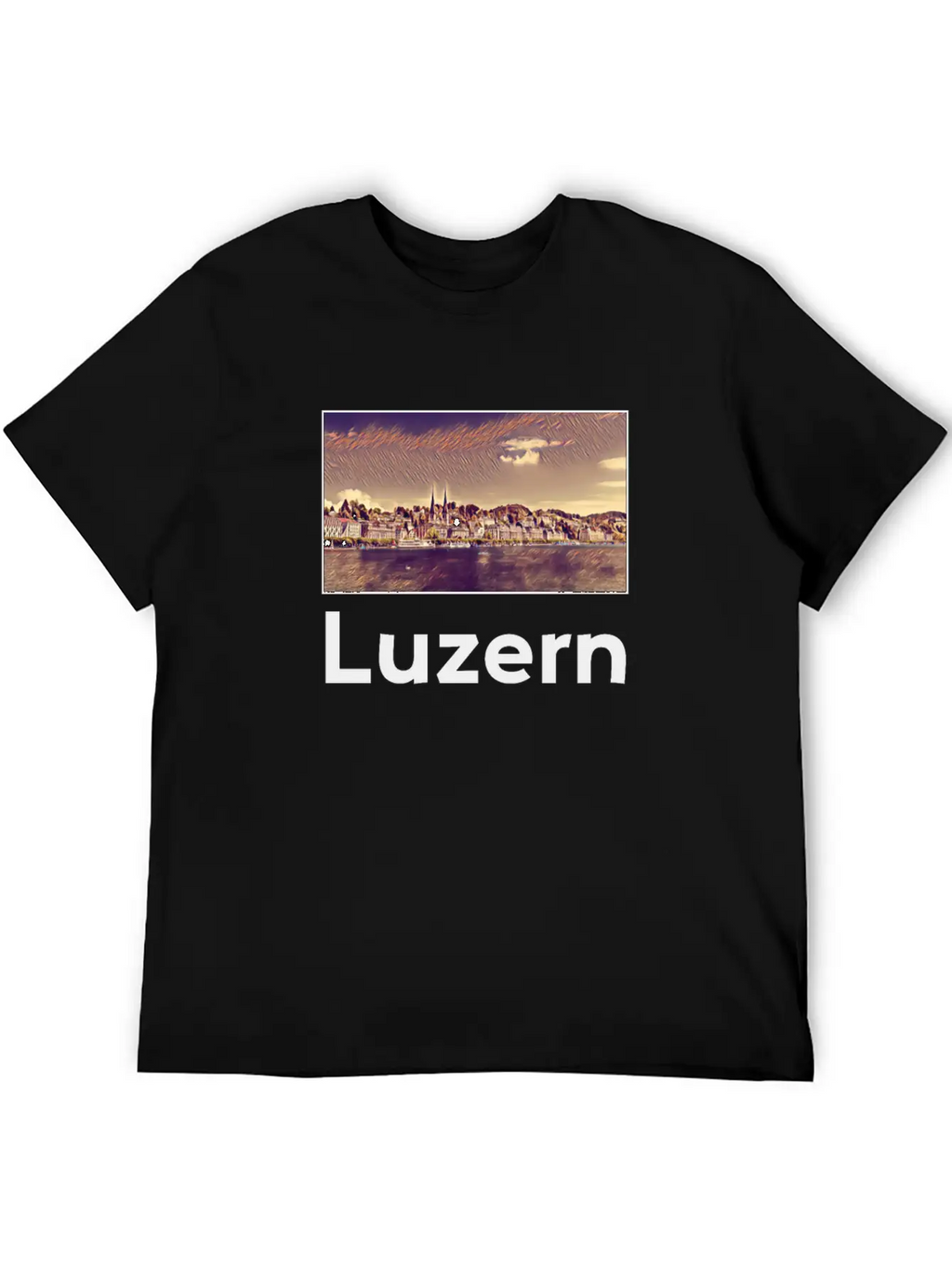 Luzern City Skyline Sights Silhouette Landmark Stylish Everyday T-Shirt – Unisex Basic Cotton Tee