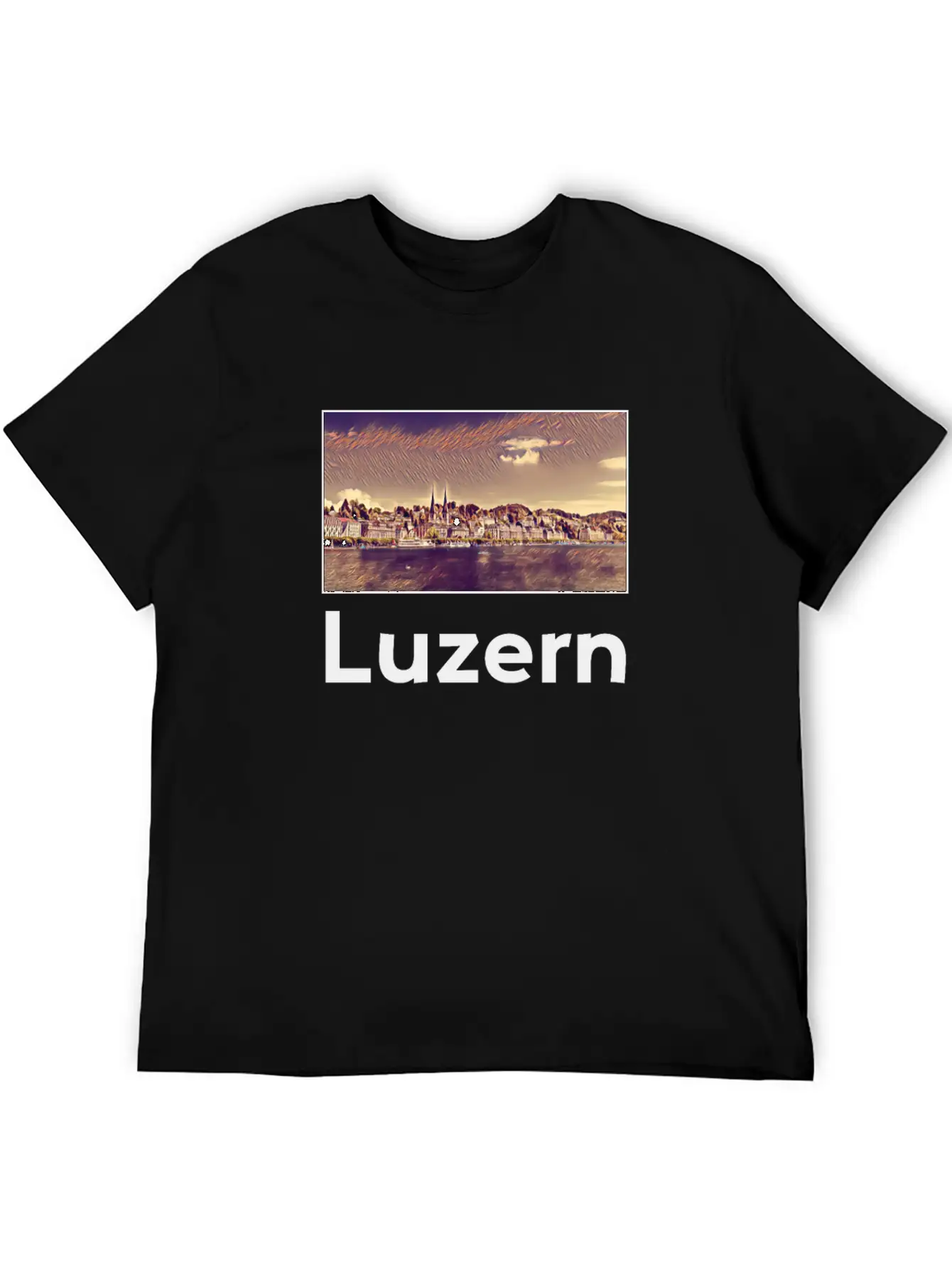 Luzern City Skyline Sights Silhouette Landmark Stylish Everyday T-Shirt – Unisex Basic Cotton Tee