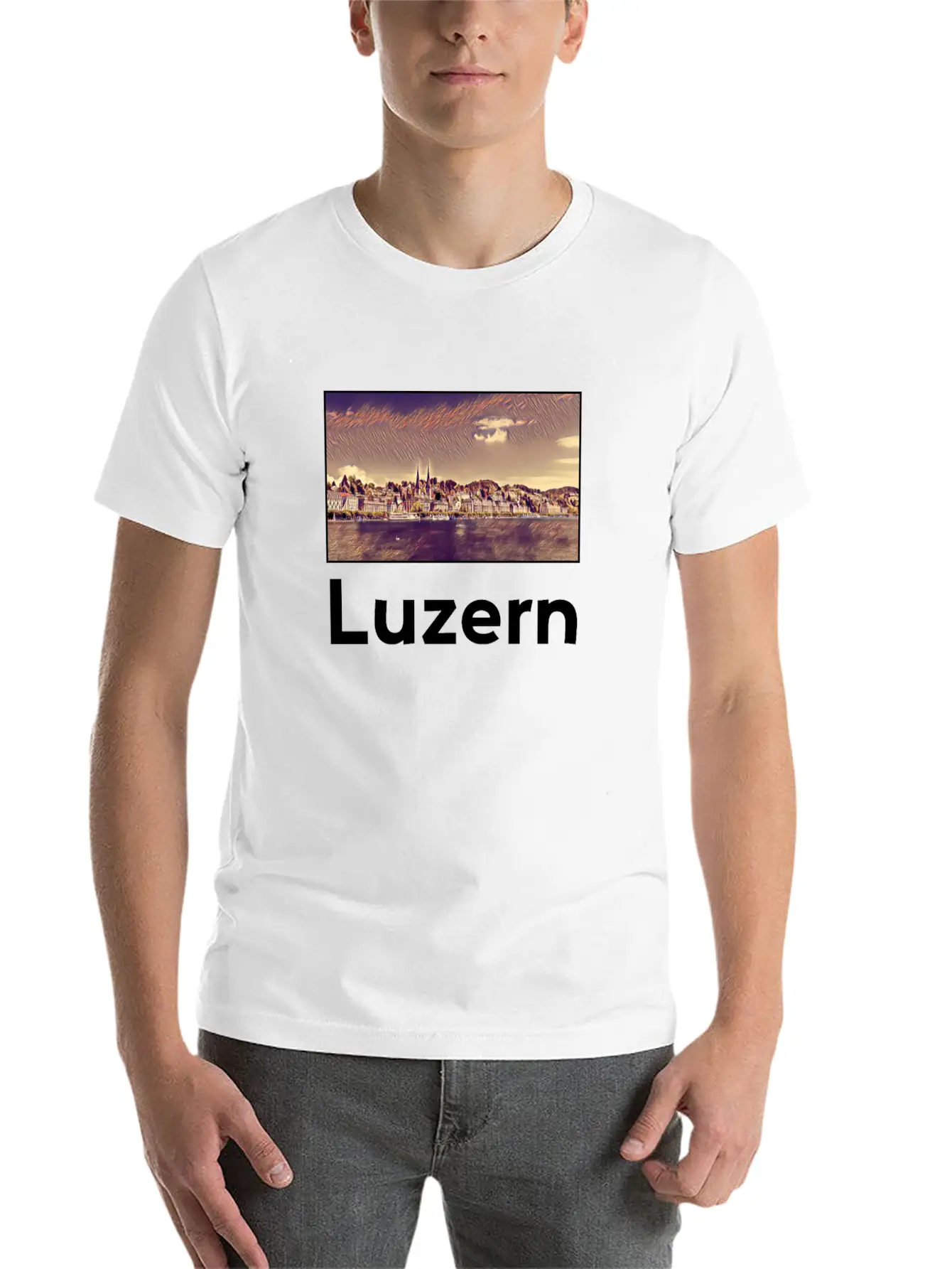 Luzern City Skyline Sights Silhouette Landmark Stylish Everyday T-Shirt – Unisex Basic Cotton Tee