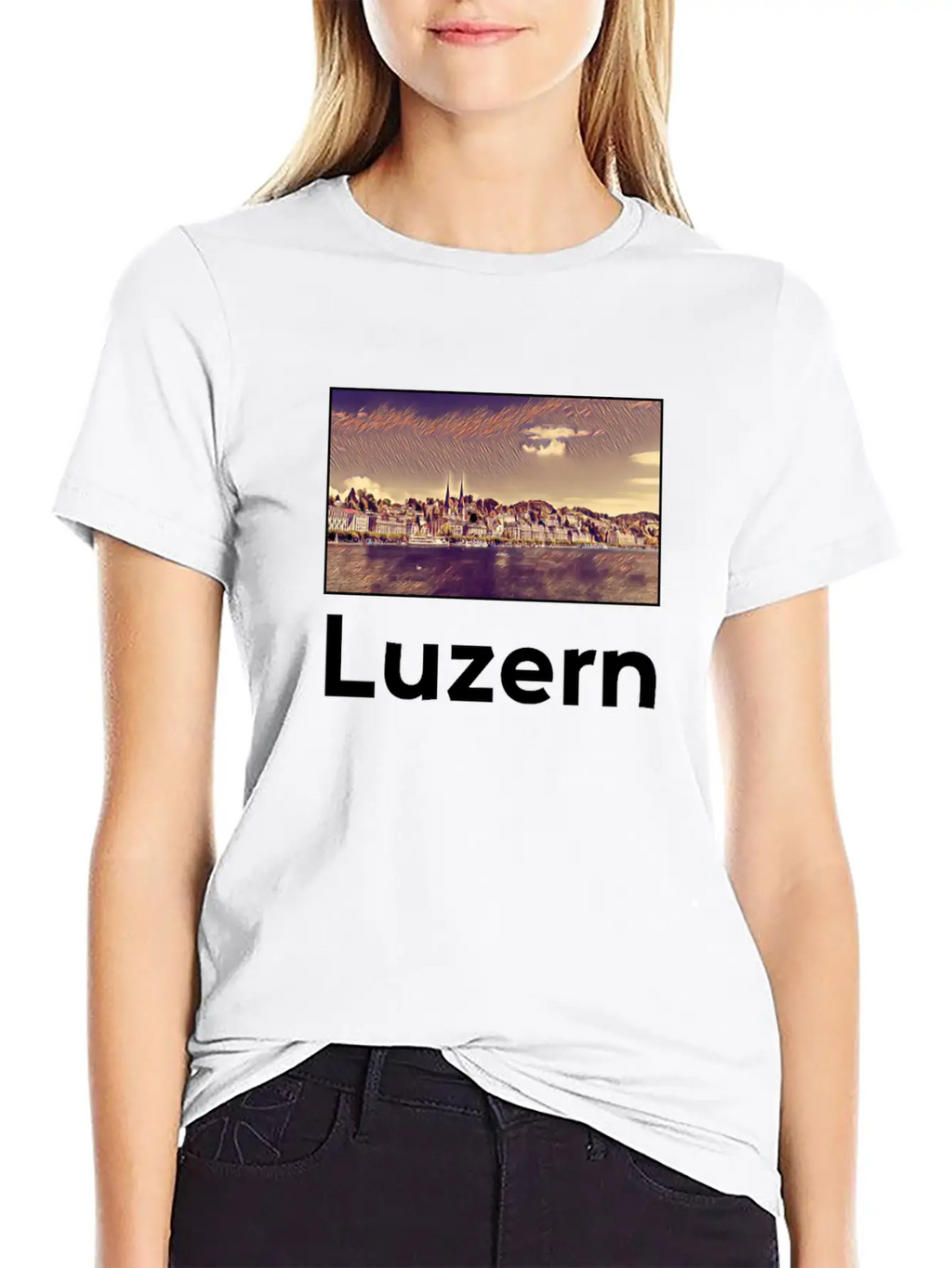 Luzern City Skyline Sights Silhouette Landmark Stylish Everyday T-Shirt – Unisex Basic Cotton Tee