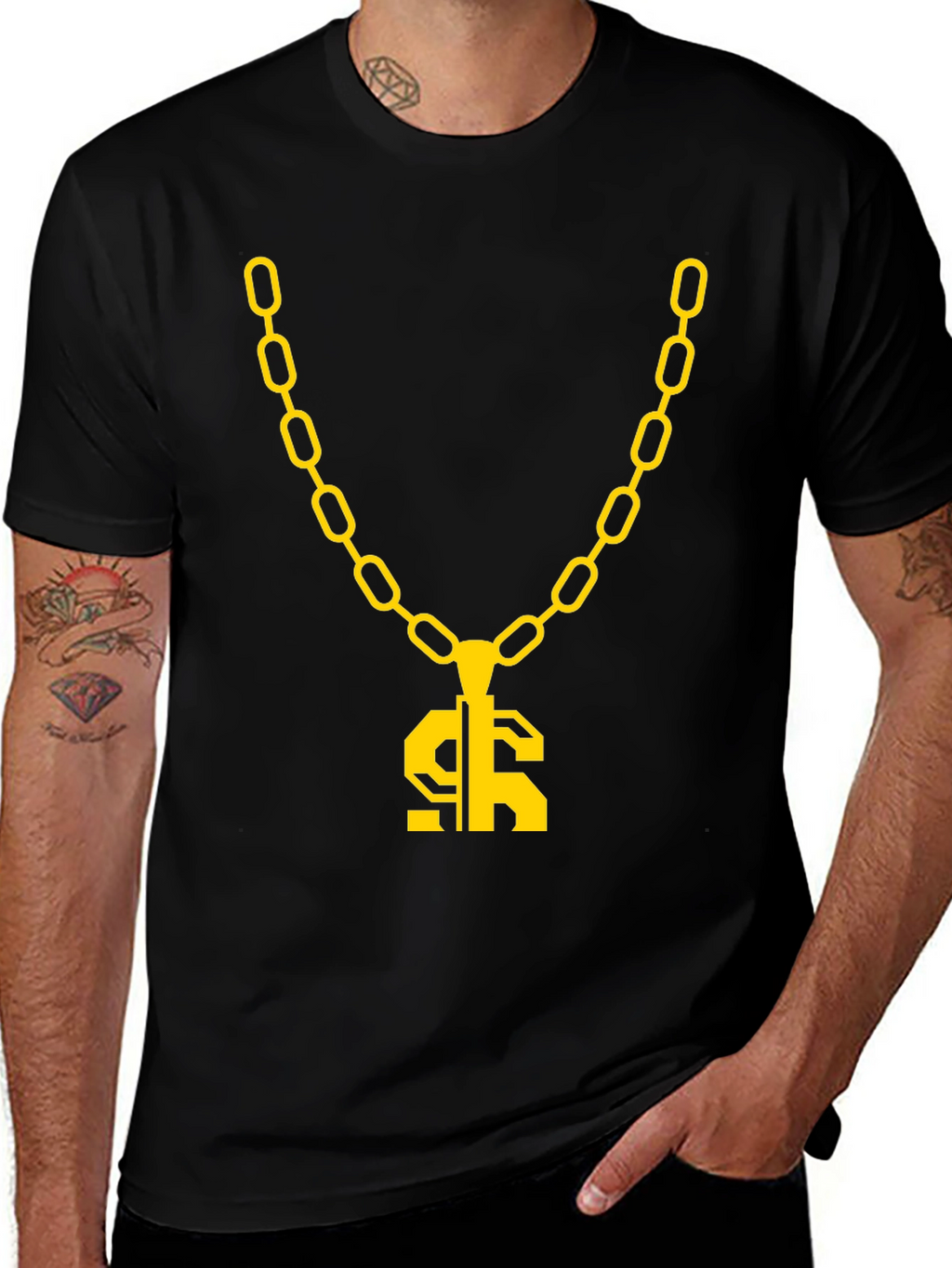 Gold Chain Dollar Sign Black Graphic Tee