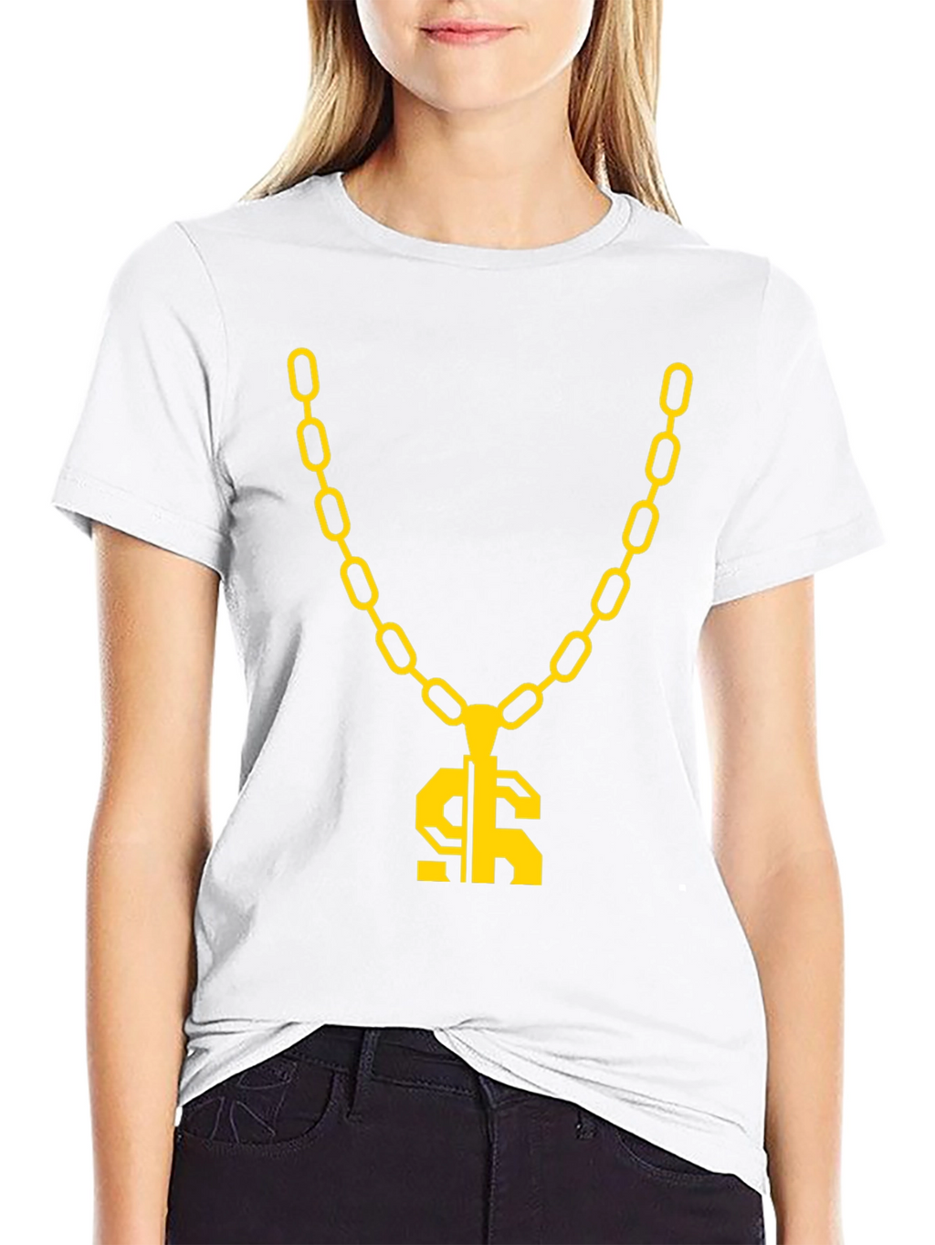 Gold Chain Dollar Sign Black Graphic Tee