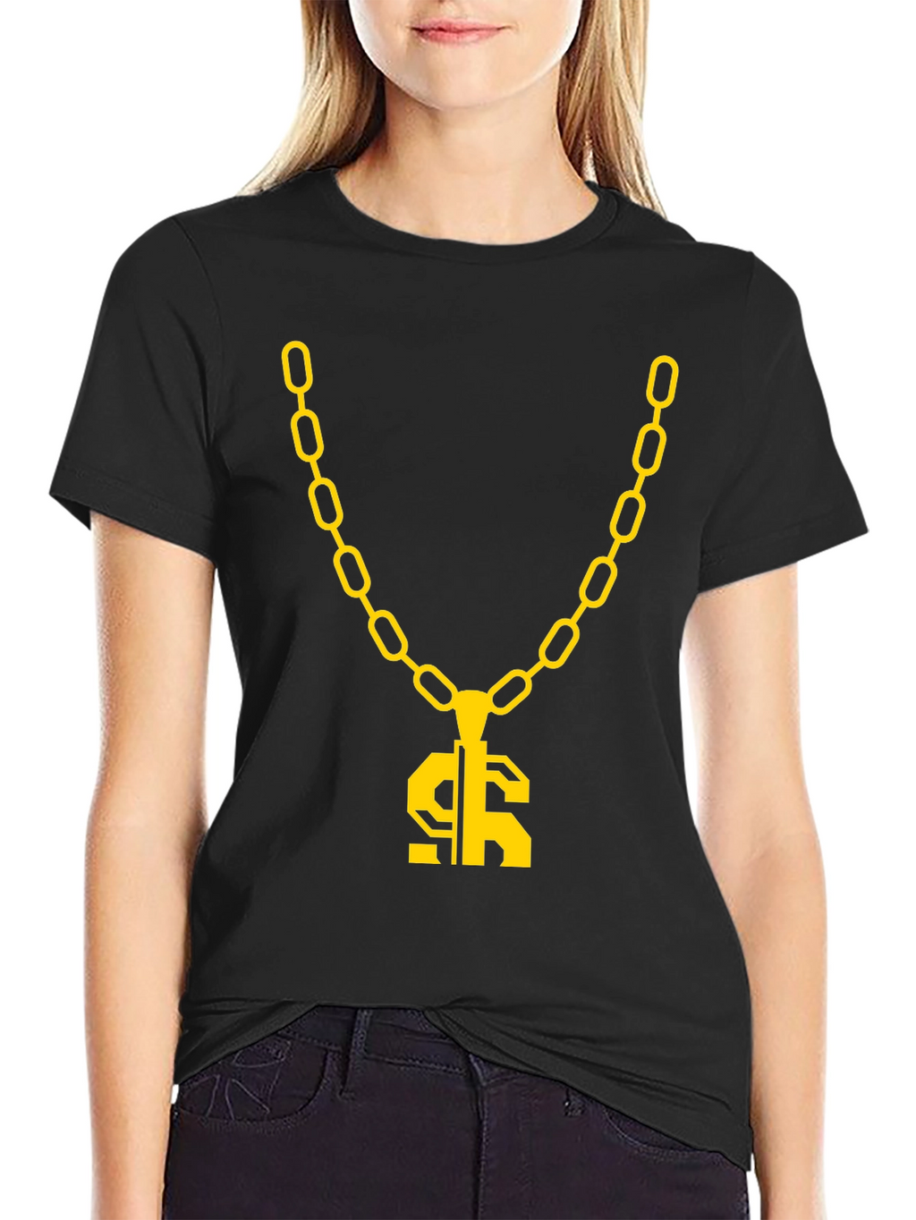 Gold Chain Dollar Sign Black Graphic Tee
