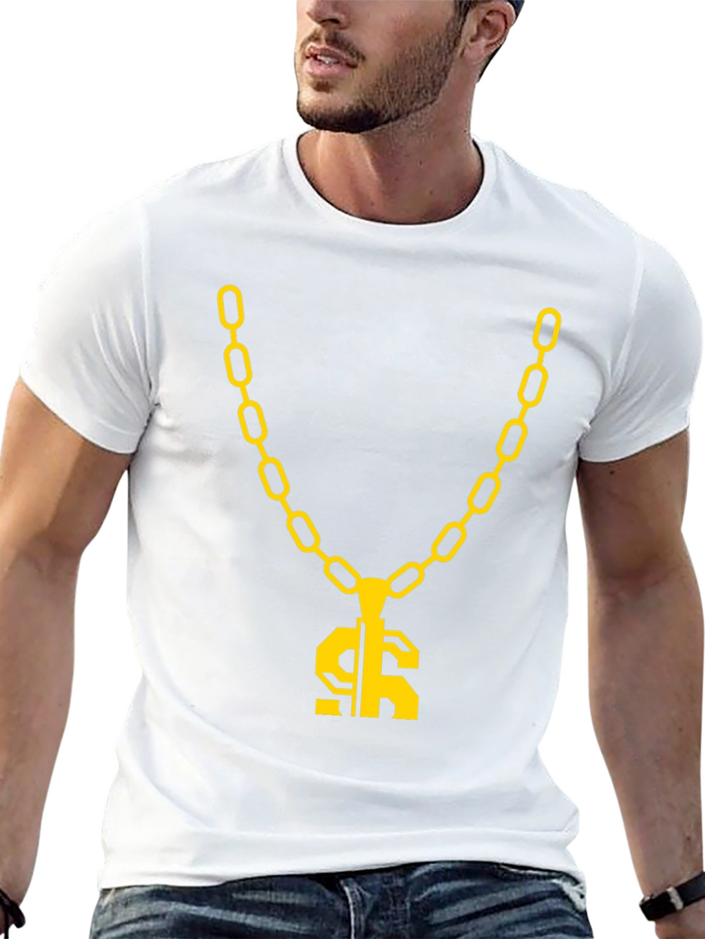 Gold Chain Dollar Sign Black Graphic Tee